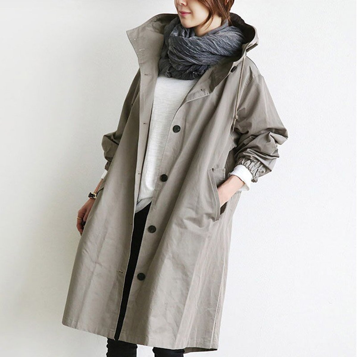 Women's Relaxed Knee-Length Water-Resistant Trench Coat – Grey