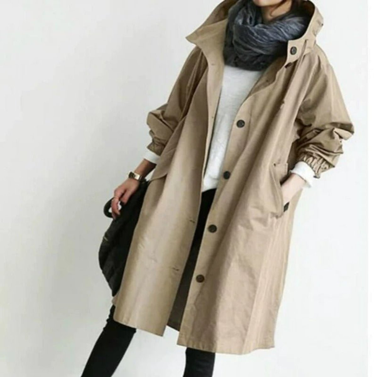 Women's Relaxed Knee-Length Water-Resistant Trench Coat – Brown