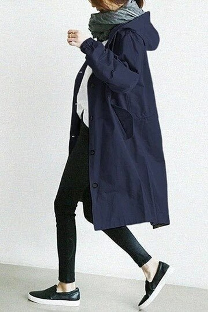Women's Relaxed Knee-Length Water-Resistant Trench Coat – Navy Blue