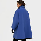 Women's Wool-Blend Swing Coat with Wide Lapels and Contrast Trim