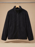 Women's High Neck Zip-Through Plush Jacket - Black
