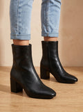 Women's Chunky Heel Pointed Ankle Boots in Soft Faux Leather - Black