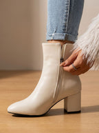 Women's Chunky Heel Pointed Ankle Boots in Soft Faux Leather
