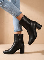 Women's Chunky Heel Pointed Ankle Boots in Soft Faux Leather
