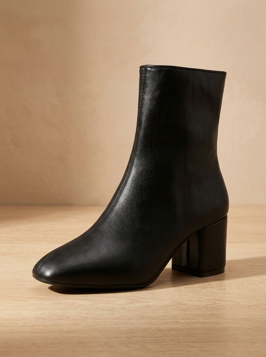 Women's Chunky Heel Pointed Ankle Boots in Soft Faux Leather