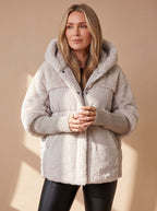 Women's Cropped Voluminous Puffer with Faux Fur Collar
