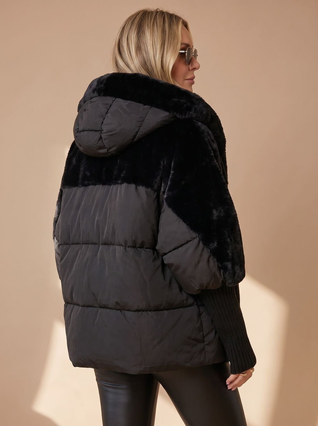 Women's Cropped Voluminous Puffer with Faux Fur Collar