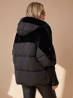 Women's Cropped Voluminous Puffer with Faux Fur Collar