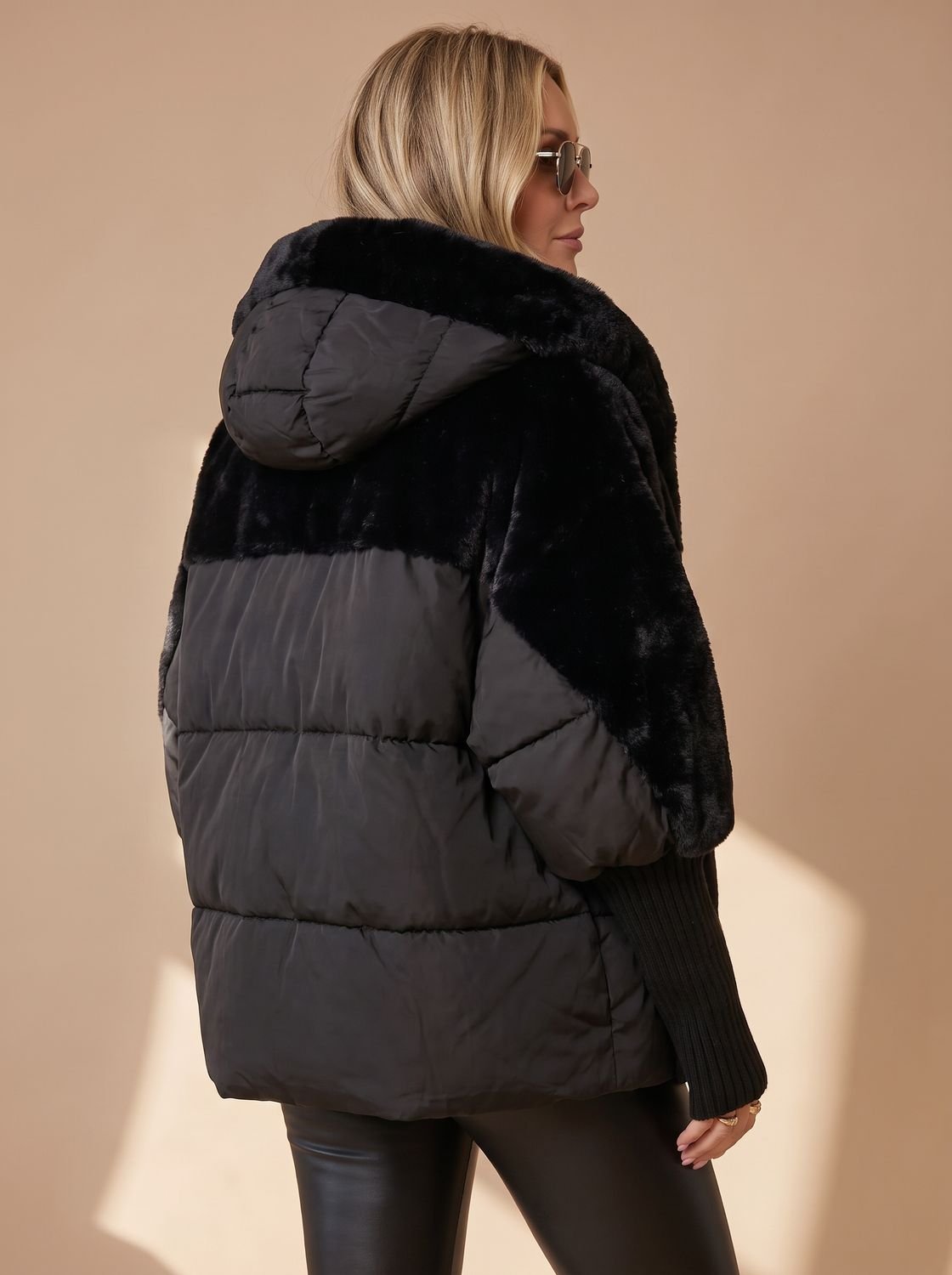Women's Cropped Voluminous Puffer with Faux Fur Collar