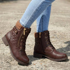 Women's Faux Leather Quilted Ankle Boots with Knit Collar