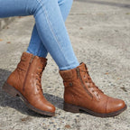 Women's Faux Leather Quilted Ankle Boots with Knit Collar