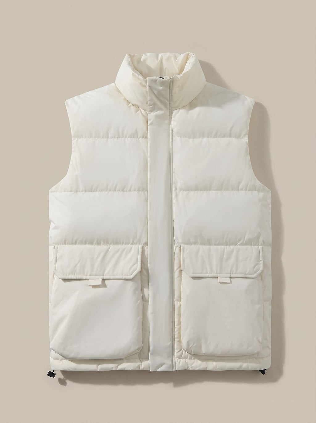 Women's Stand Collar Quilted Puffer Gilet with Flap Pockets - Cream White