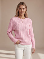 Women's Hip-Length Cable-Knit Crew Neck Jumper Relaxed Fit