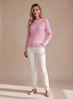 Women's Hip-Length Cable-Knit Crew Neck Jumper Relaxed Fit