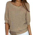 Women's Batwing Knit Jumper with Ribbed Waist Hem – Beige