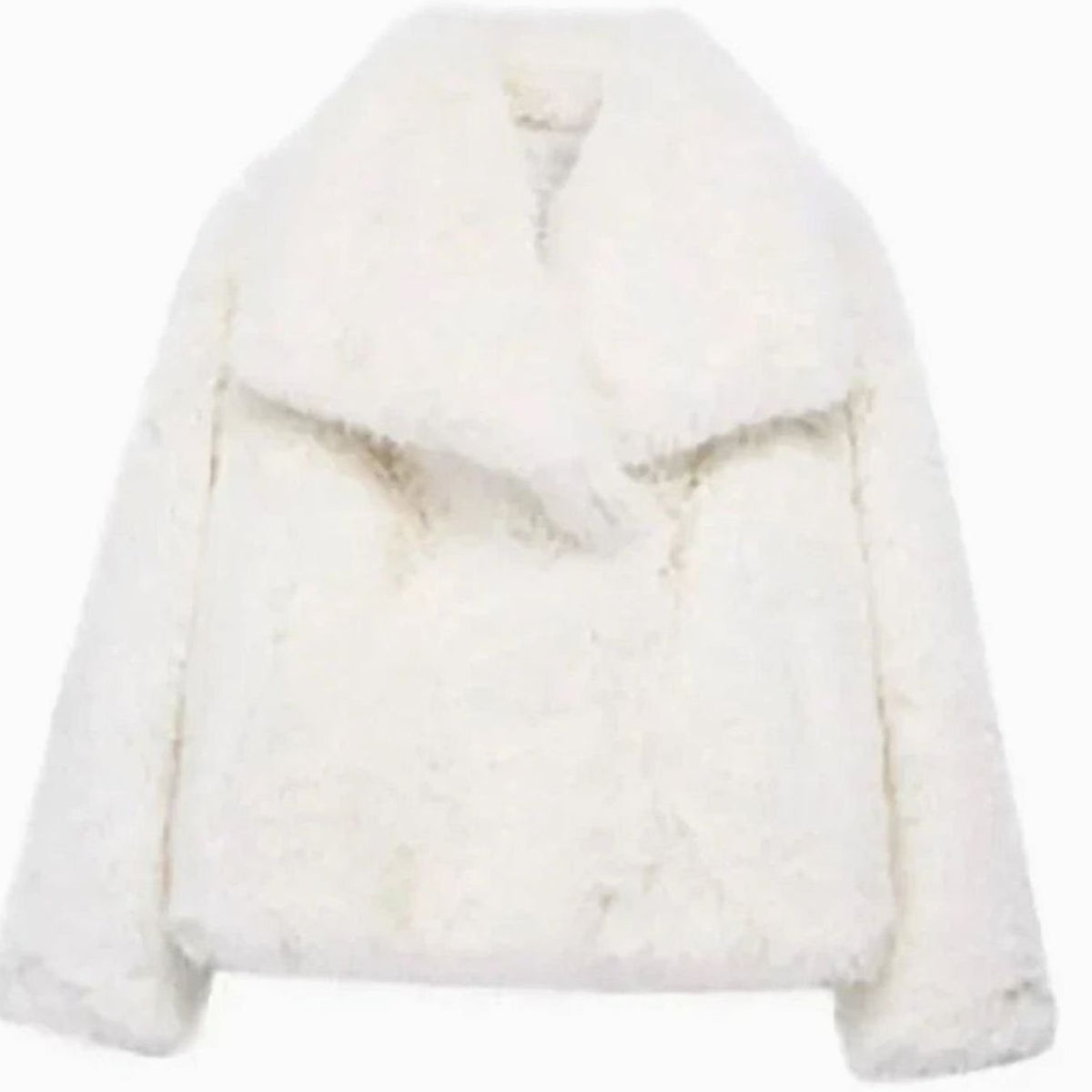 Women's Plush Faux Fur Jacket Open Front Relaxed – White
