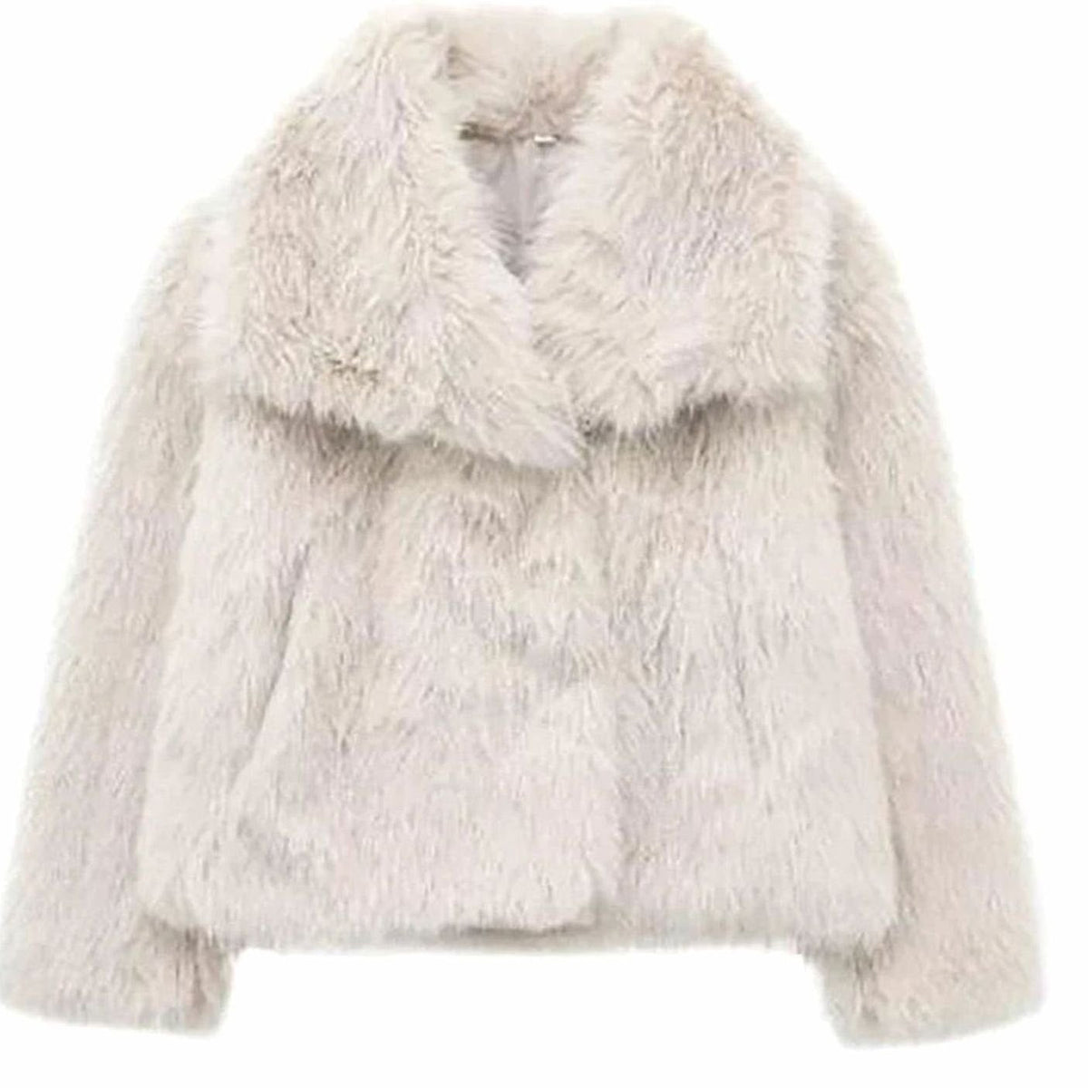 Women's Plush Faux Fur Jacket Open Front Relaxed – Cream
