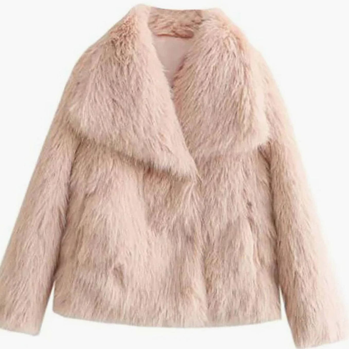 Women's Plush Faux Fur Jacket Open Front Relaxed – Light Pink