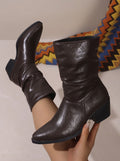 Women's Gathered Shaft Pointed Toe Mid-Calf Boots - Brown