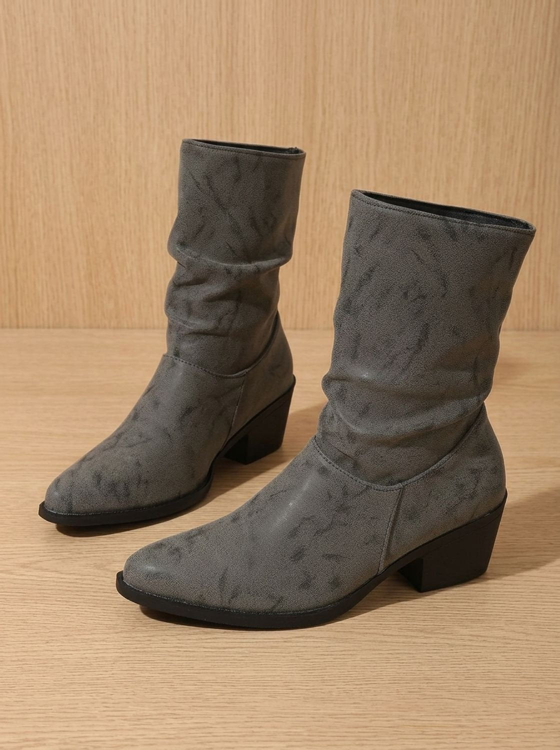 Women's Gathered Shaft Pointed Toe Mid-Calf Boots