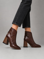 Women's Leather-Look Block Heel Ankle Boots Square Toe