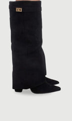Women's Fold-Over Buckle Boots with Pointed Toe Wedge