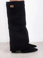Women's Fold-Over Buckle Boots with Pointed Toe Wedge