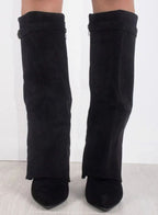 Women's Fold-Over Buckle Boots with Pointed Toe Wedge