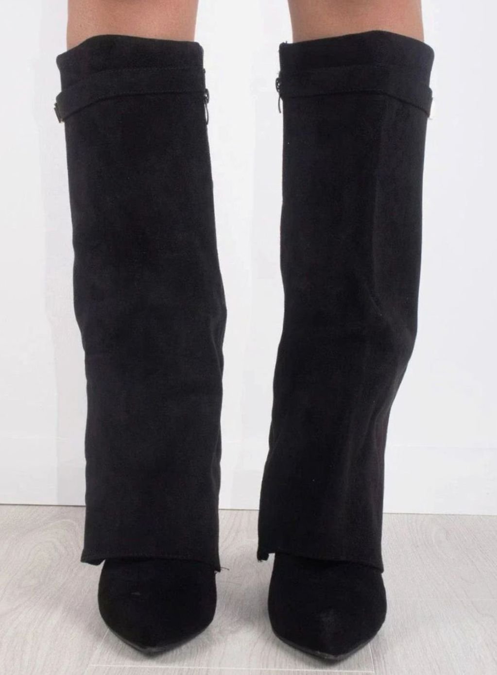 Women's Fold-Over Buckle Boots with Pointed Toe Wedge