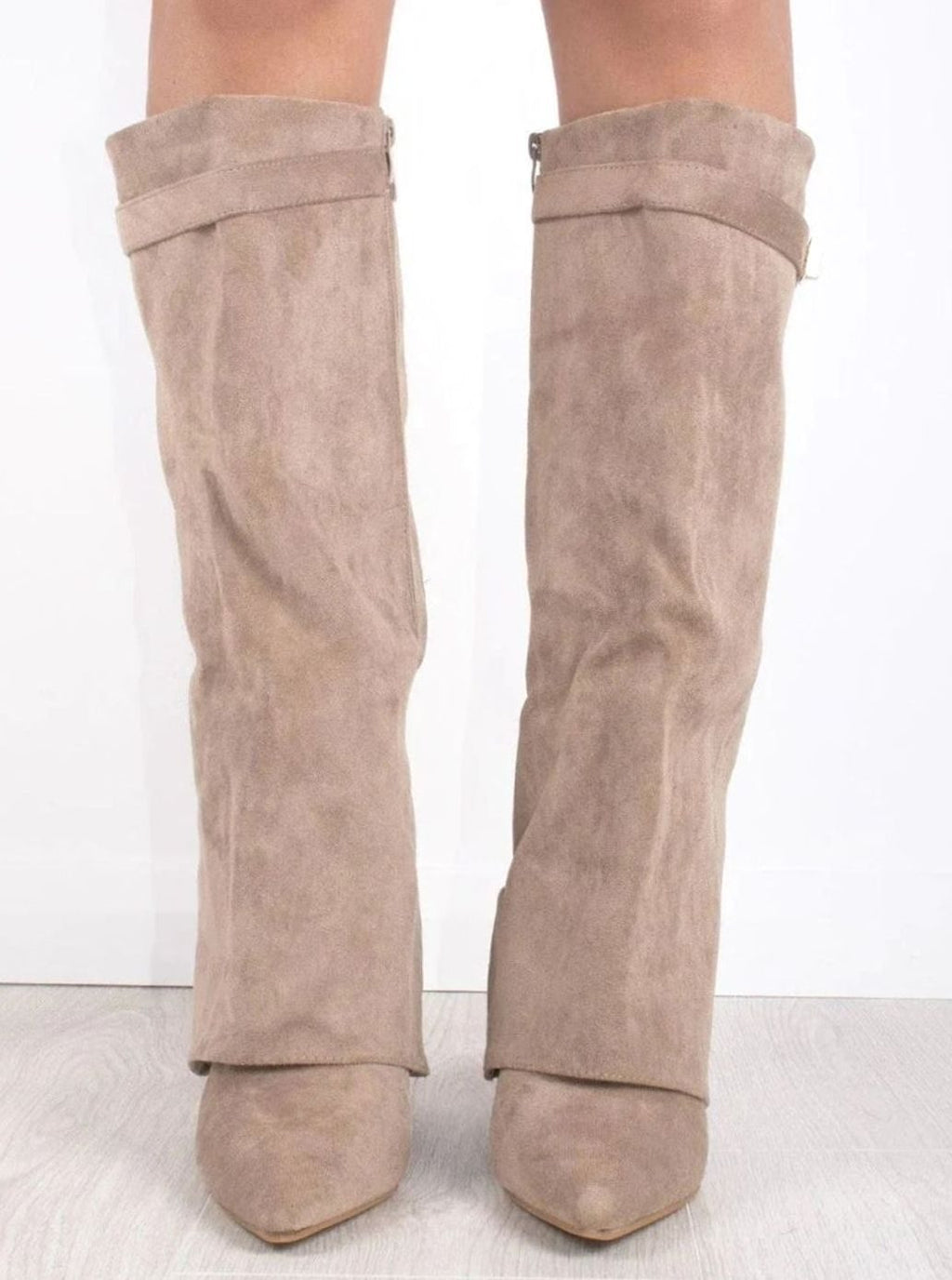 Women's Fold-Over Buckle Boots with Pointed Toe Wedge
