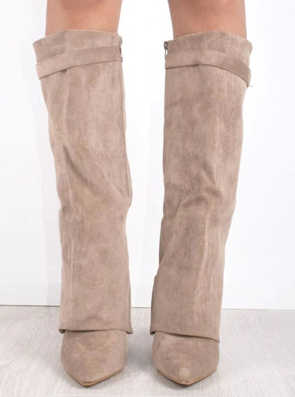 Women's Fold-Over Buckle Boots with Pointed Toe Wedge