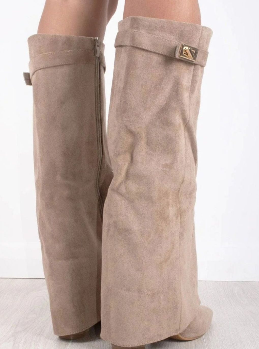 Women's Fold-Over Buckle Boots with Pointed Toe Wedge