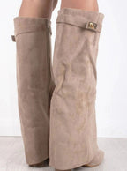 Women's Fold-Over Buckle Boots with Pointed Toe Wedge