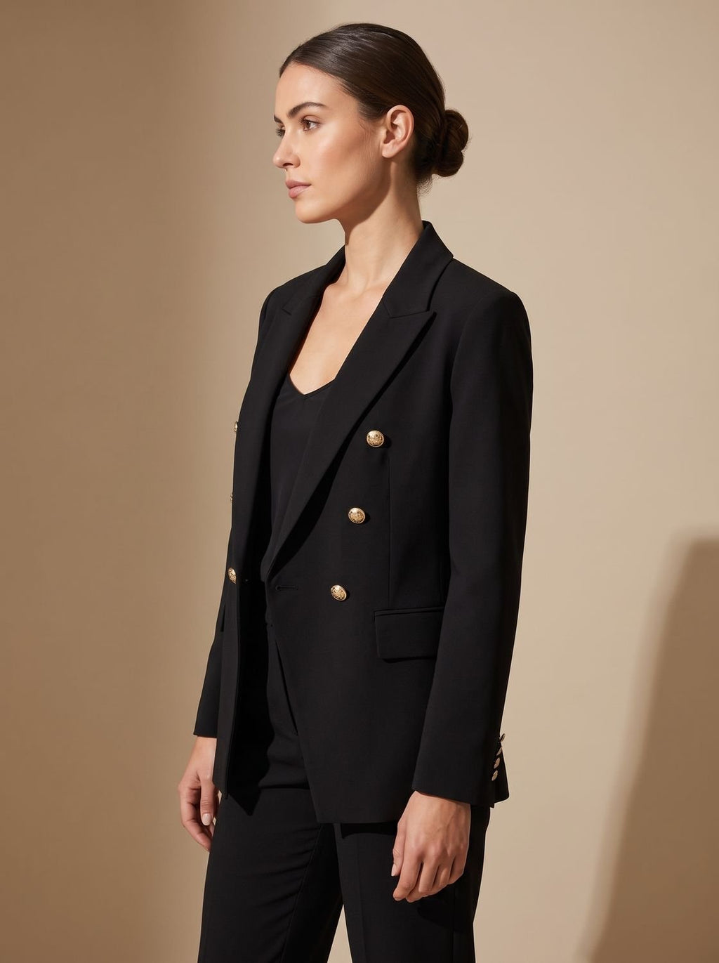 Women's Structured Double-Breasted Blazer with Embossed Buttons