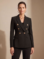 Women's Structured Double-Breasted Blazer with Embossed Buttons