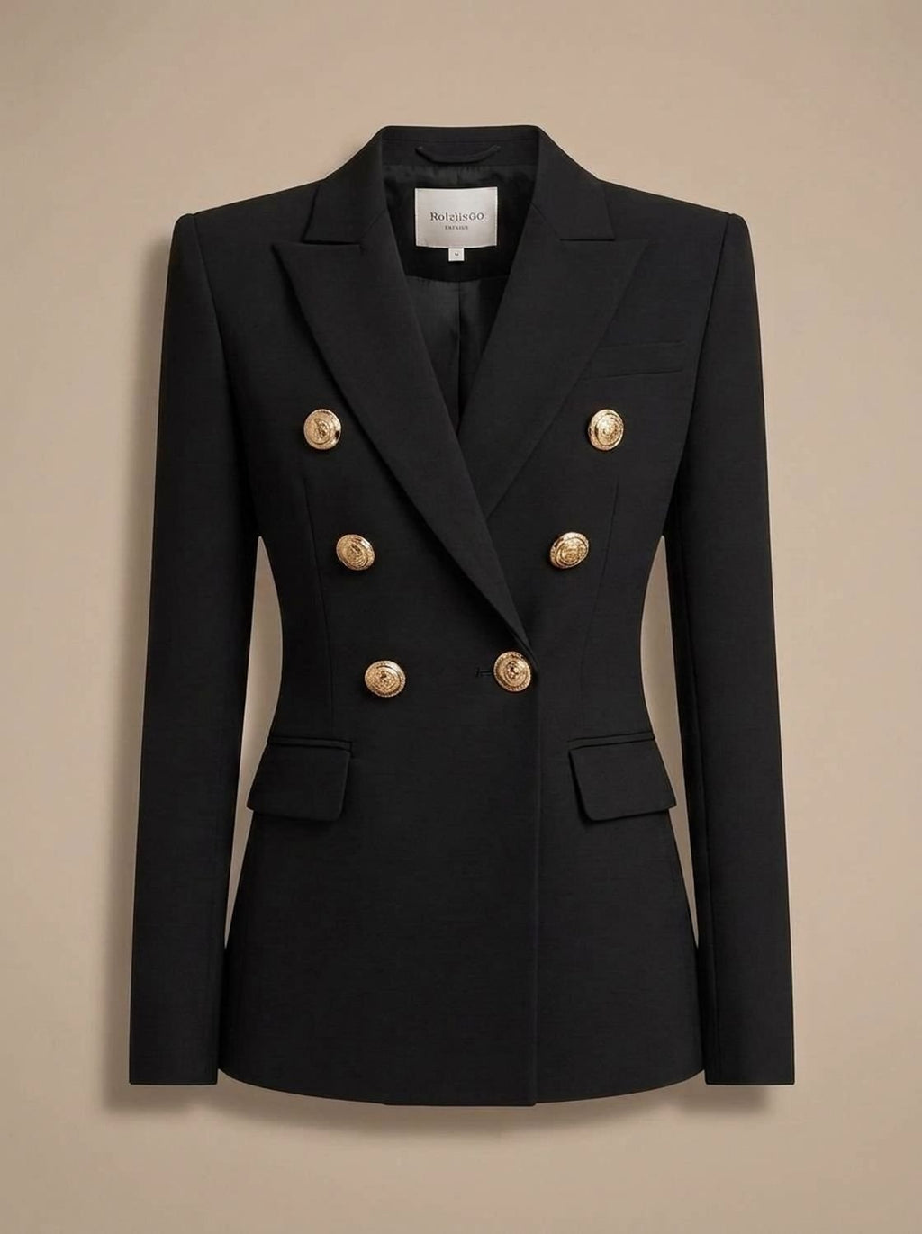 Women's Structured Double-Breasted Blazer with Embossed Buttons