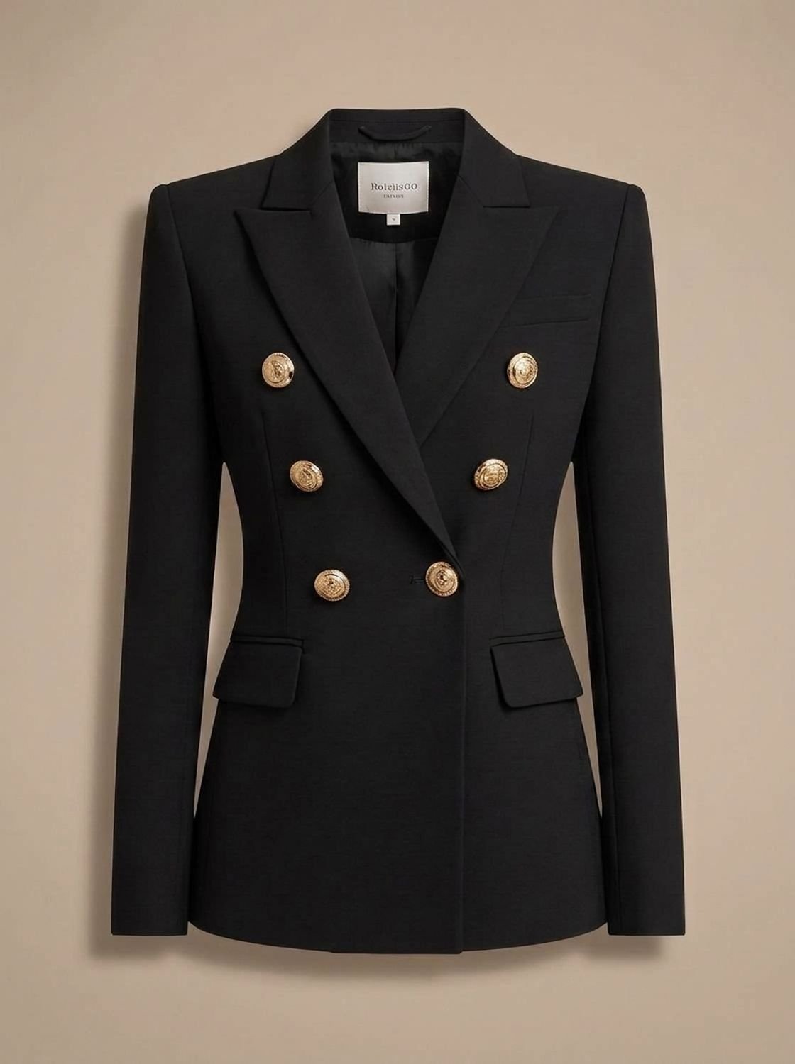 Women's Structured Double-Breasted Blazer with Embossed Buttons