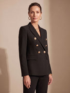 Women's Structured Double-Breasted Blazer with Embossed Buttons