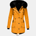 Women's Faux Fur Hood Parka Coat with Drawstring Waist – Gold