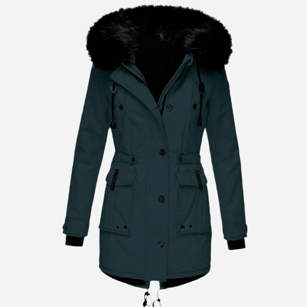 Women's Faux Fur Hood Parka Coat with Drawstring Waist