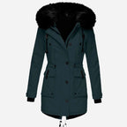 Women's Faux Fur Hood Parka Coat with Drawstring Waist