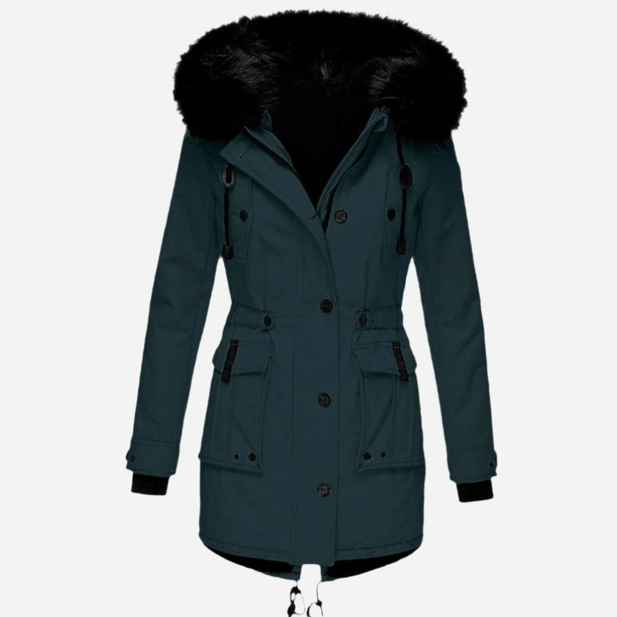 Women's Faux Fur Hood Parka Coat with Drawstring Waist