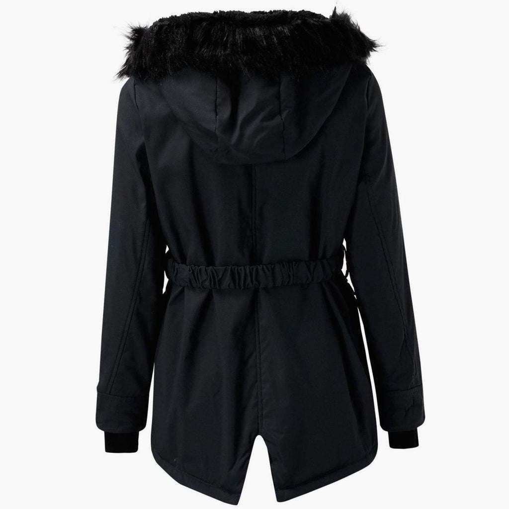 Women's Faux Fur Hood Parka Coat with Drawstring Waist