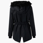 Women's Faux Fur Hood Parka Coat with Drawstring Waist