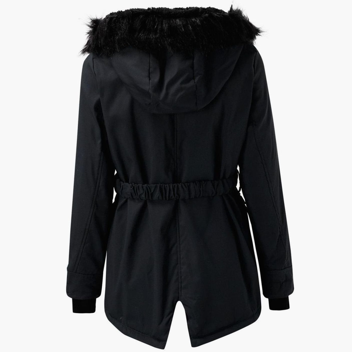 Women's Faux Fur Hood Parka Coat with Drawstring Waist