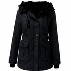 Women's Faux Fur Hood Parka Coat with Drawstring Waist