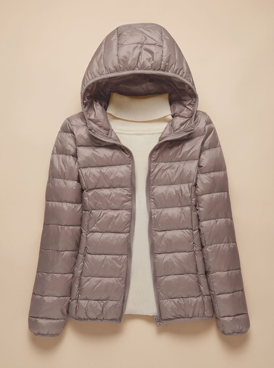 Women's Slim Quilted Puffer Coat Zip Front Hood – Khaki