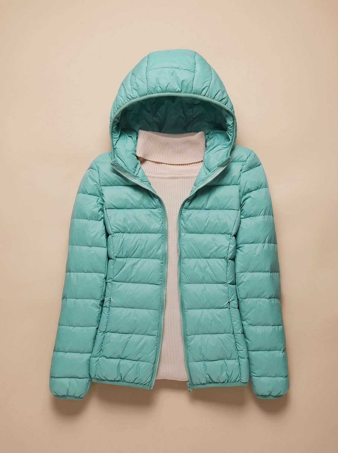 Women's Slim Quilted Puffer Coat Zip Front Hood – Turquoise