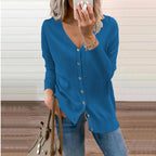 Women's Button-Through Knit Cardigan with Ribbed Cuffs – Blue