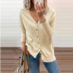 Women's Button-Through Knit Cardigan with Ribbed Cuffs
